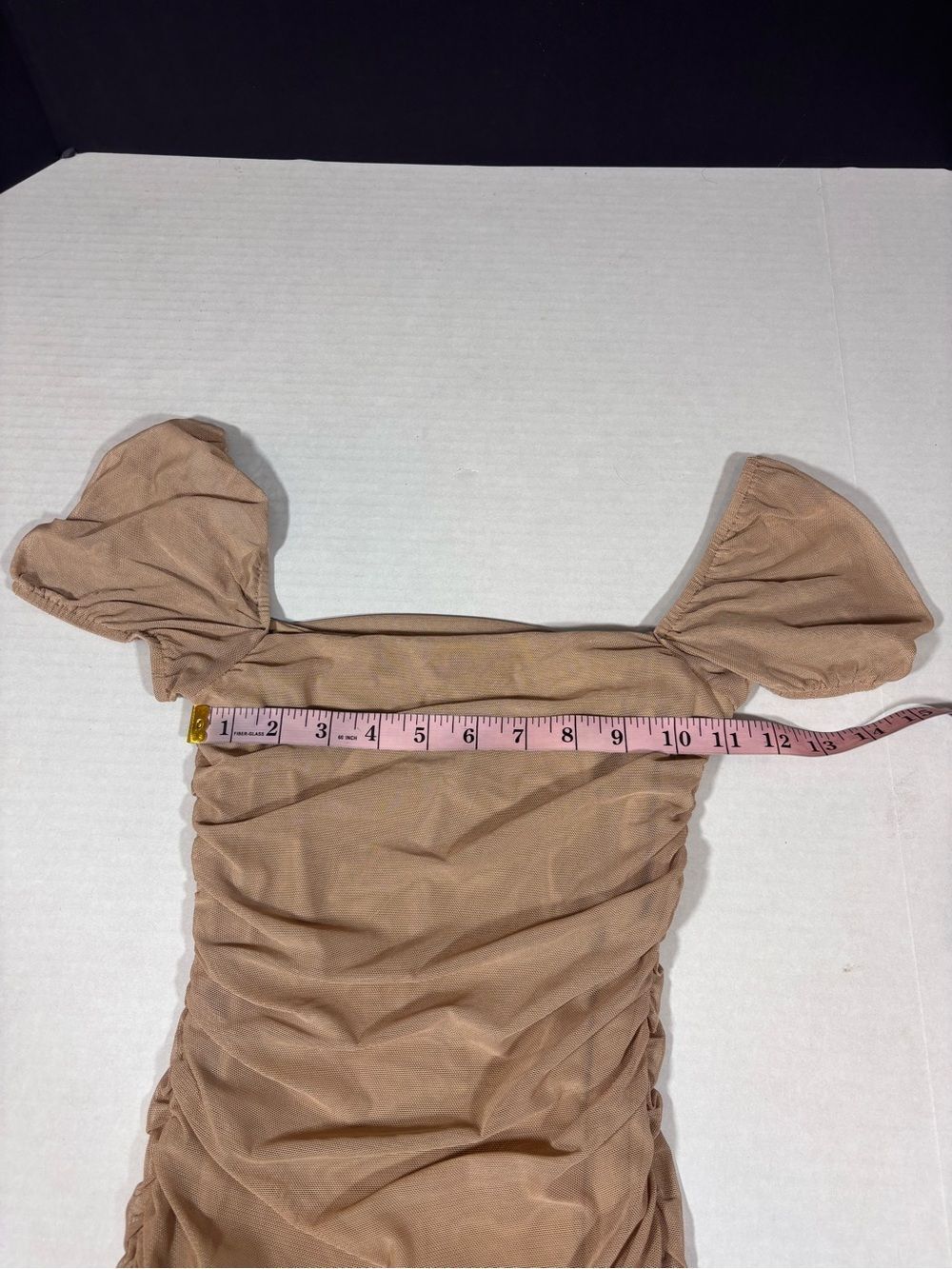 Princess Polly Charvi Mini Dress Tan NWT US 2 Ruching Sexy Mesh Stretch - Picture 13 of 14